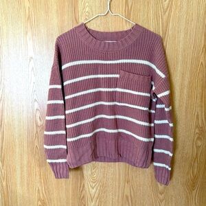 NWT Cable Knit Crewneck Pink/ White Stripes Oversized Cropped Sweater